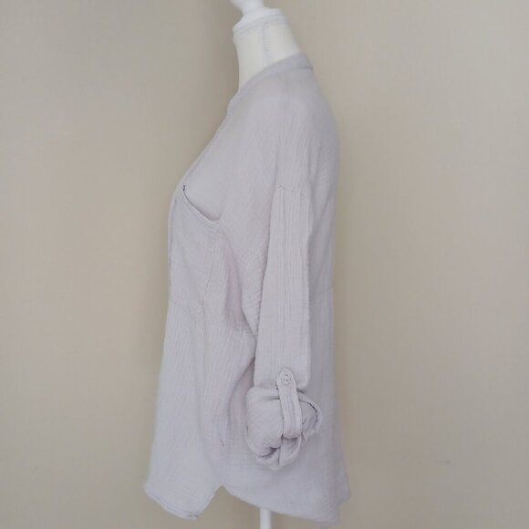 Young Fabulous & Broke Oversized Button Down 100% Cotton Top Gray/Purple Size S - Picture 2 of 6